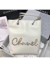 Chanel Calfskin & Chain Logo Shopping Bag White 2020 Collection AQ00582