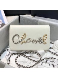 Chanel Calfskin Chain CHANEL Wallet on Chian WOC White 2020 Collection AQ03617