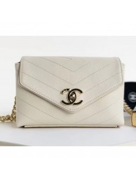 Chanel Calfskin Chevron Small Waist/Shoulder Bag A57592 White 2019 AQ01737