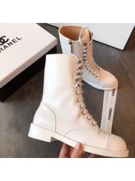 Chanel Calfskin Flat Lace up Mid-Shaft Boot White 2019 Collection AQ02755