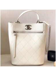 Chanel Calfskin Front Zip Large Bucket Bag AS0578 White 2019 AQ00891