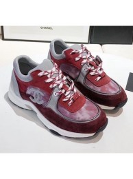 Chanel Calfskin Suede & Fabric Classic Sneaker Burgundy 2020(For Women and Men) Collection AQ00630