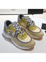 Chanel Calfskin Suede & Fabric Classic Sneaker Yellow 2020(For Women and Men) Collection AQ00670