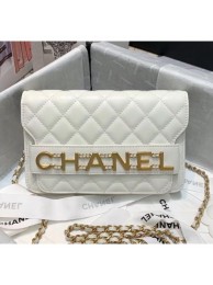 Chanel Calfskin Wallet on Chain With Logo Chain AP1234 White 2020 Collection AQ03264