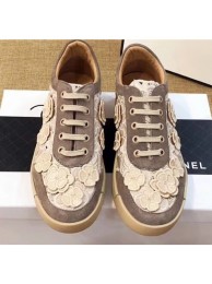 Chanel Camellia Embroidery Lace-Ups G34815 Coffee 2019 AQ04328