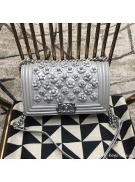 Chanel Camellia Large Boy Flap Bag A67085 Silver 2019 Collection AQ01901