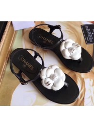 Chanel Camellia Thong Sandals Black/White 2019 AQ02898