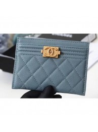 Chanel Caviar Leather Boy Card Holder A84431 Baby Blue AQ01712