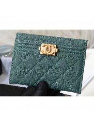 Chanel Caviar Leather Boy Card Holder A84431 Green AQ02320