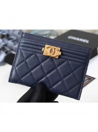 Chanel Caviar Leather Boy Card Holder A84431 Navy Blue AQ01765