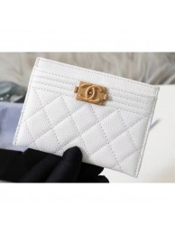 Chanel Caviar Leather Boy Card Holder A84431 White AQ00656