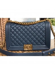 Chanel Caviar Leather Boy Flap New Medium Bag Navy Blue/Gold AQ02356