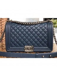 Chanel Caviar Leather Boy Flap New Medium Bag Navy Blue/Silver AQ03809