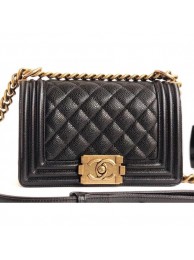 Chanel Caviar Leather Boy Flap Small Bag Black/Gold AQ04205