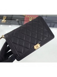 Chanel Caviar Leather Boy Wallet On Chain WOC Bag A80387 Black/Gold AQ03574