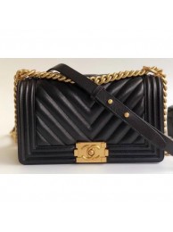 Chanel Caviar Leather Chevron Boy Flap Medium Bag Black/Gold AQ00694