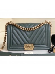 Chanel Caviar Leather Chevron Boy Flap Medium Bag Gray Green/Gold AQ03300