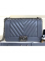 Chanel Caviar Leather Chevron Boy Flap Medium Bag Gray/Silver AQ02993