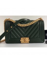 Chanel Caviar Leather Chevron Boy Flap Medium Bag Green/Gold AQ02928