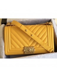 Chanel Caviar Leather Chevron Boy Flap Medium Bag Yellow/Gold AQ01346