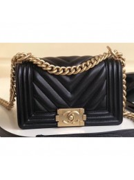 Chanel Caviar Leather Chevron Boy Flap Small Bag Black/Gold AQ00871