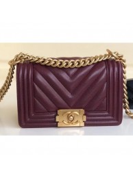 Chanel Caviar Leather Chevron Boy Flap Small Bag Burgundy/Gold AQ02899