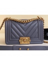 Chanel Caviar Leather Chevron Boy Flap Small Bag Gray/Gold AQ03874