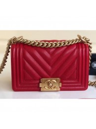 Chanel Caviar Leather Chevron Boy Flap Small Bag Red/Gold AQ03958