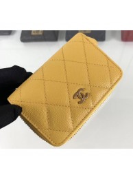 Chanel Caviar Leather Classic Zipped Card Holder A69271 Yellow AQ03383