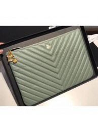 Chanel Caviar Leather Owl Charms Chevron Pouch Clutch Large Bag A82545 Green 2018 AQ02681