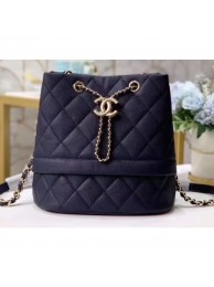 Chanel Caviar Leather Quilted Rolled Up Drawstring Bucket Bag Navy Blue AQ03838