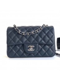 Chanel Caviar Leather Small Classic Flap Bag A1116 Navy Blue/Silver AQ02270