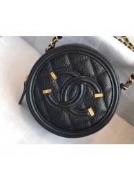 Chanel CC Filigree Grained Round Clutch with Chain Bag A81599 Black 2018 AQ00925