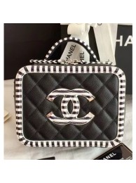 Chanel CC Filigree Grained Vanity Case Bag Striped Pattern A93343 Black 2018 AQ02974