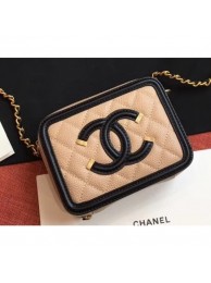 Chanel CC Filigree Grained Vanity Case Shoulder Mini Bag Beige/Black 2019 AQ01571