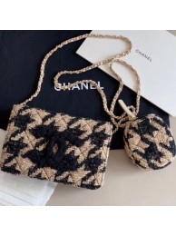 Chanel CC Houndstooth Tweed Wallet on Chain WOC and Coin Purse Beige/Black 2019 Collection AQ03984