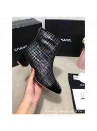 Chanel CC Logo Ankle Boots Grid Metallic Gray 2020 AQ01337