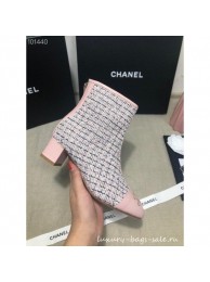 Chanel CC Logo Ankle Boots Tweed Pink 2020 AQ01984