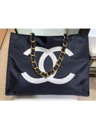 Chanel CC Logo Canvas Shopping Tote Bag Black/White 2019 AQ00982