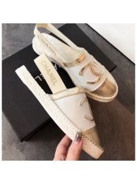 Chanel CC Logo Espadrilles Sandals White/Gold AQ03328