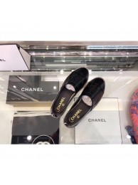 Chanel CC Logo Laminated Crinkled Leather Espadrilles G29762 Black 2019 AQ01681