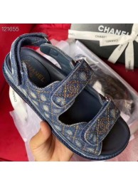 Chanel CC Logo Magic Loop Beach Sandals denim blue 2020 AQ04119