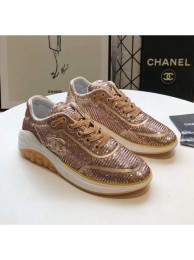 Chanel CC Logo Sequins & Leather Sneakers G35936 Light Gold 2020 Collection AQ01790