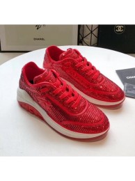 Chanel CC Logo Sequins & Leather Sneakers G35936 Red 2020 Collection AQ01318