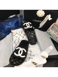 Chanel CC Logo Transparent PVC Shower Shoes Mules Slipper Sandals Black/White 2019 AQ01768