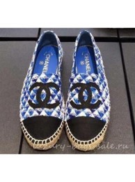 Chanel CC Logo Tweed Fabric Espadrilles Blue 2019 AQ03276