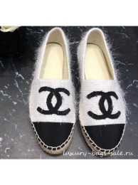 Chanel CC Logo Tweed Fabric Espadrilles G34436 White 2019 AQ02318