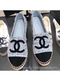 Chanel CC Logo Tweed Fabric Espadrilles Light Blue 2019 AQ02042