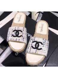 Chanel CC Logo Tweed Mules Slipper Sandals Espadrilles G34067 Gray 2019 AQ01294