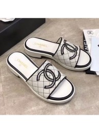 Chanel CC Quilted Flat Slide Sandals White/Black 2020 Collection AQ04105